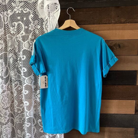 Vintage Western Hazelwoods Crew Blue & Silver Fringe Southwestern Aztec T-Shirt - Picture 6 of 8